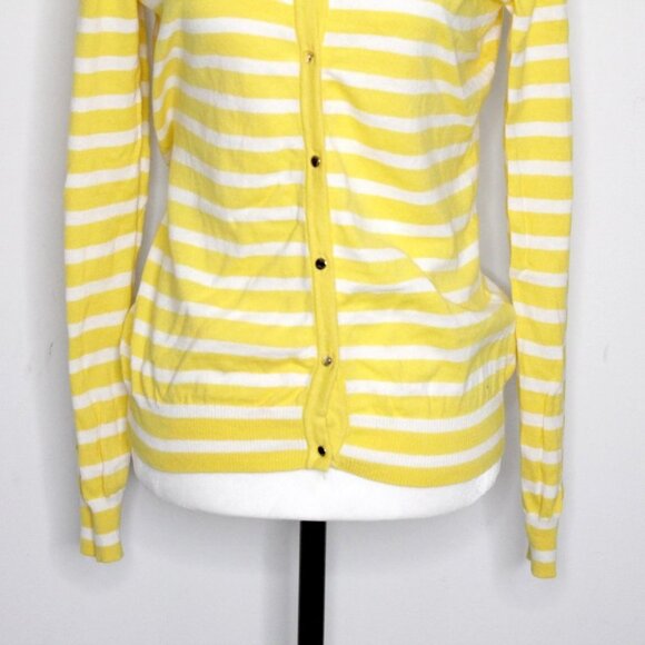 Liz Claiborne 100%  Cotton Yellow White Stripe Cardigan Sweater Size S - Picture 10 of 16